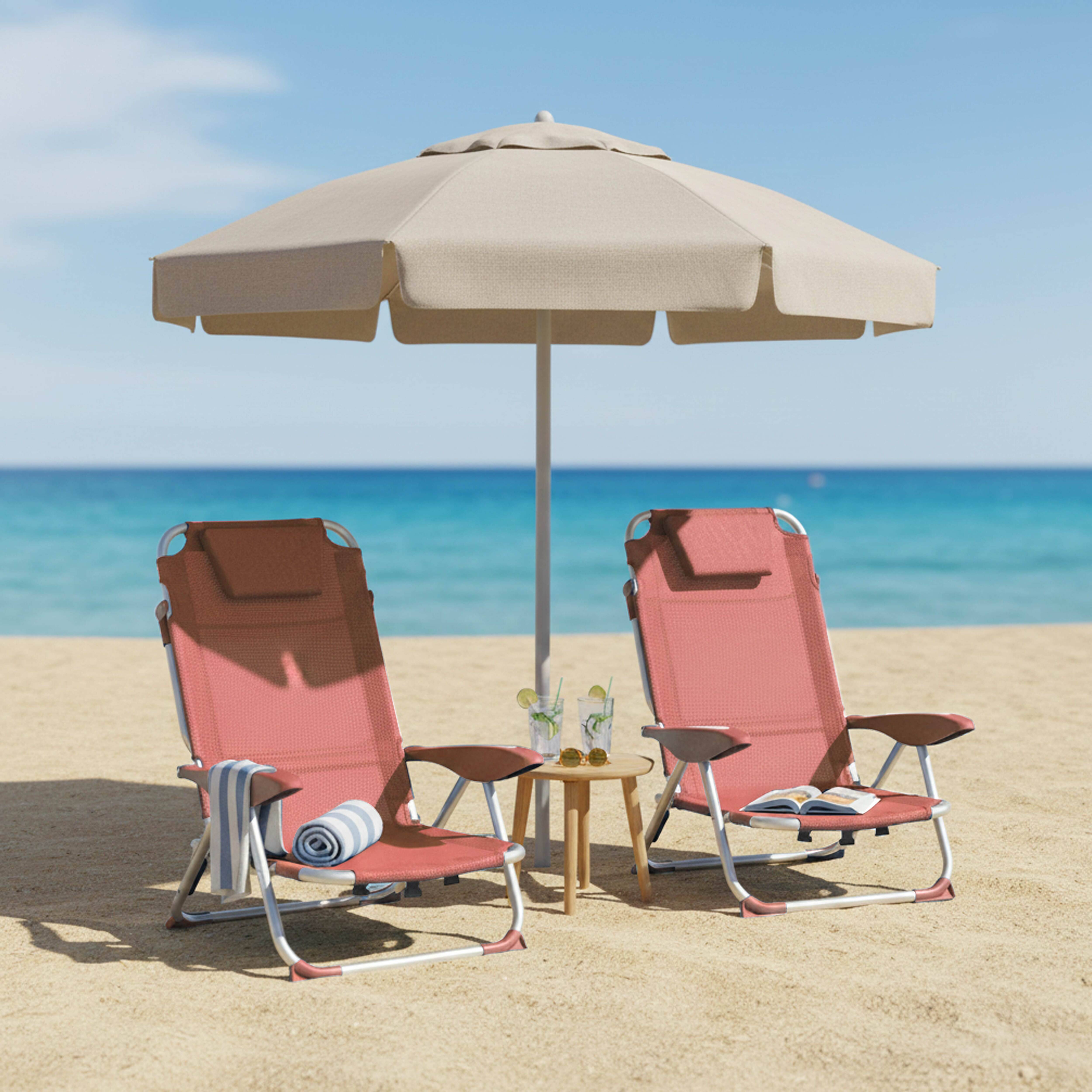 Oviala - Lot de 2 fauteuils clic clac des plages en polyester papaye Clic Clac des plages - Oviala - Image 2