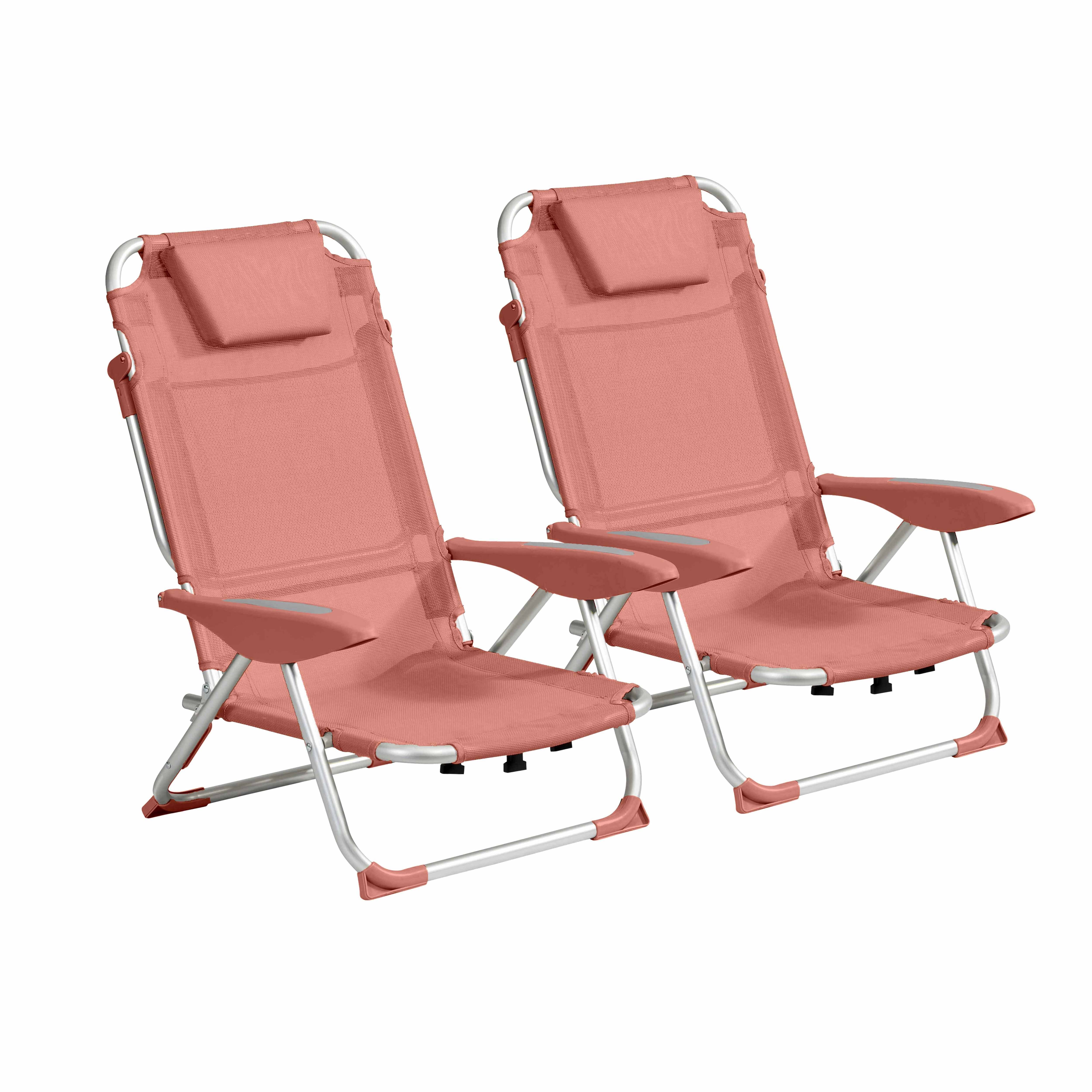 Oviala - Lot de 2 fauteuils clic clac des plages en polyester papaye Clic Clac des plages - Oviala