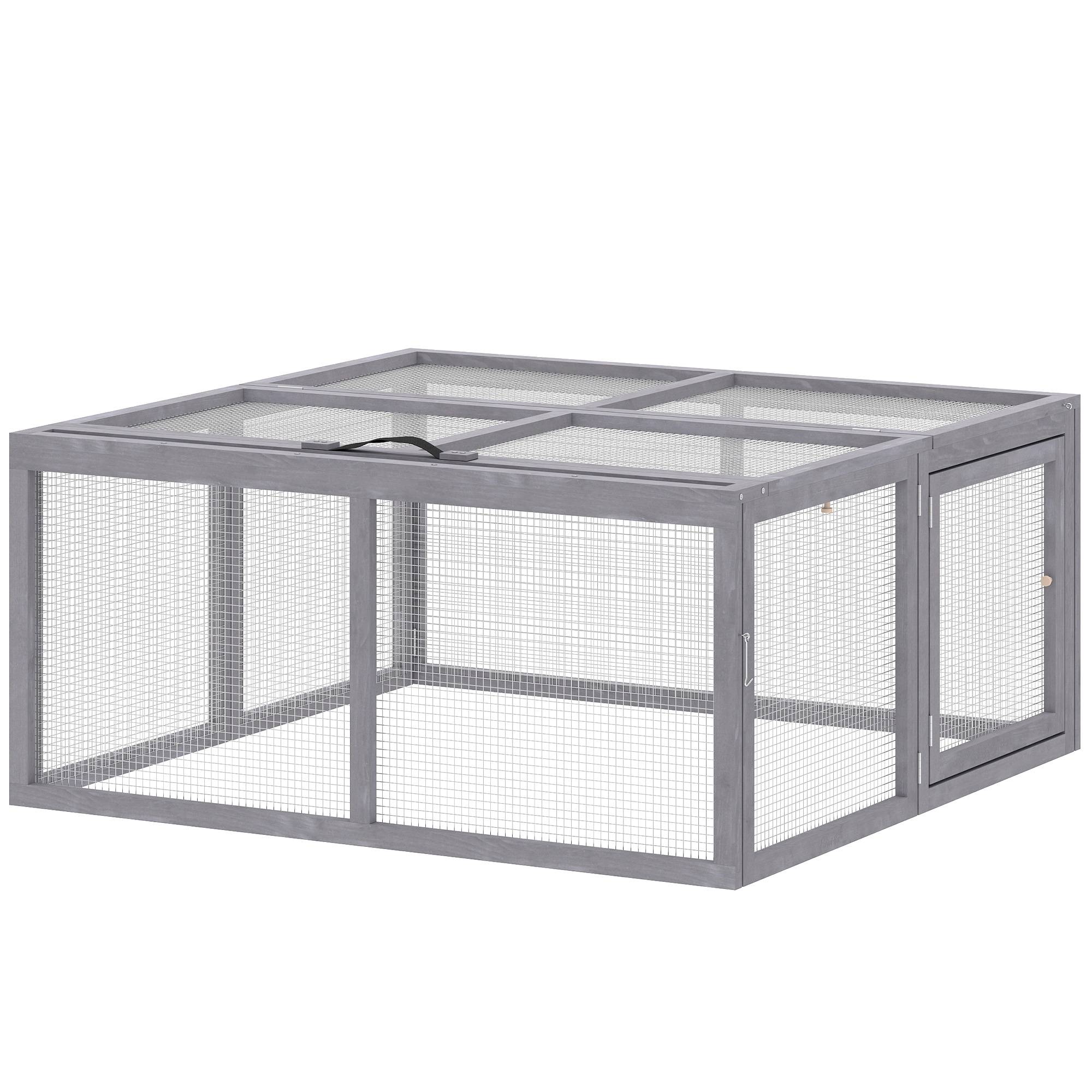 Clapier Lapin Extérieur Enclos Lapin Pliable en Bois Toit Ouvrant et Poignée pour Poule Canard 110x105x50cm Gris - Image 2