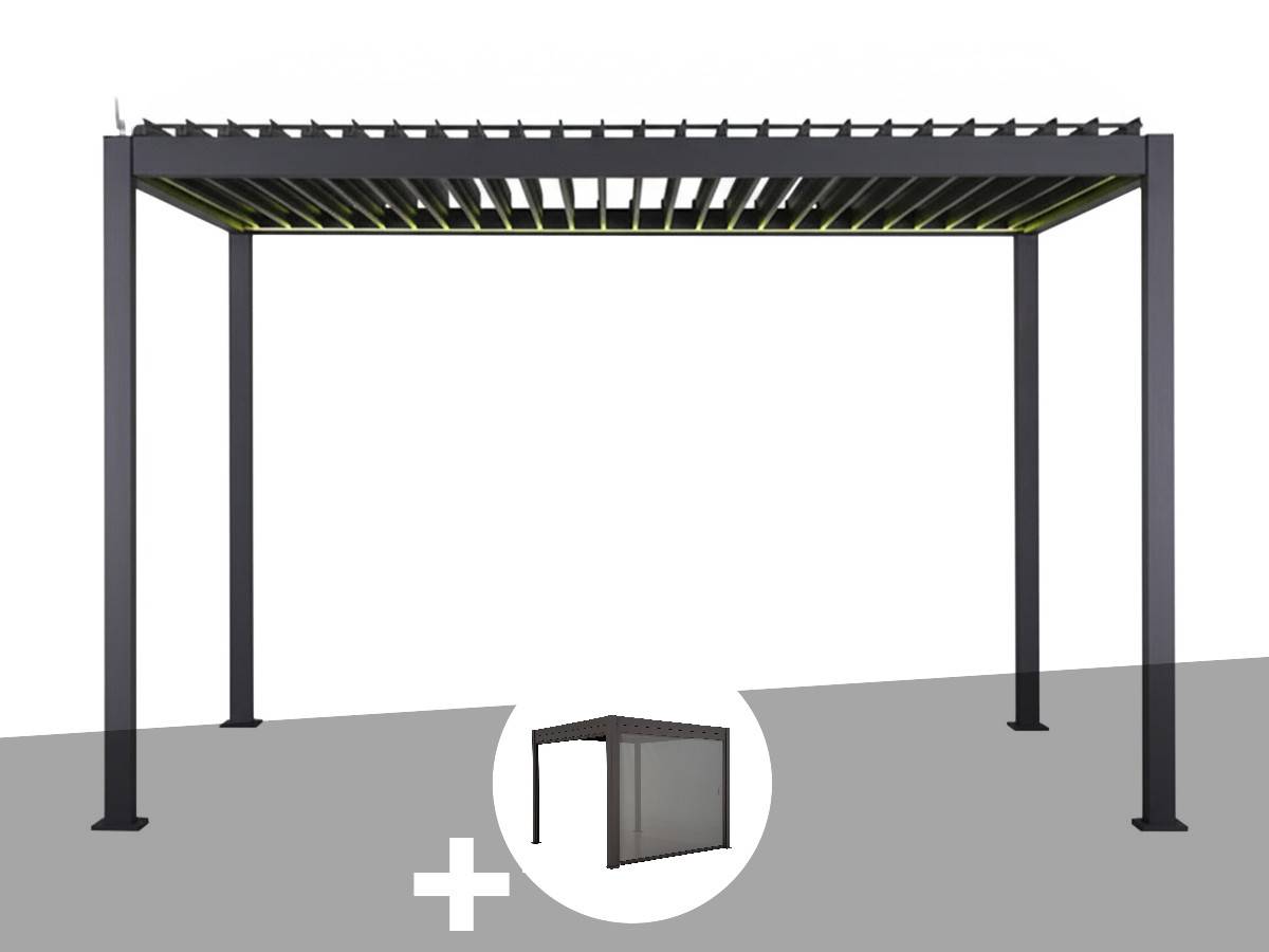 Hesperide - Kit pergola bioclimatique électrique Evora Graphite 4 x 3 m Hespéride + Store 4 m - Image 1