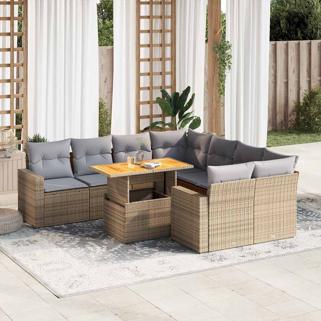 ComfortXL - Salon de jardin modulable 9 personnes résine tressée beige table transformable et rangements – ComfortXL Outdoor Living - Image 1