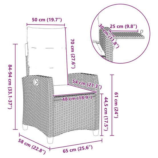 Fauteuil de jardin inclinable en polyrotin avec table d'appoint et coussins pour relaxation extérieur Noir – ComfortXL Outdoor Living - Image 5