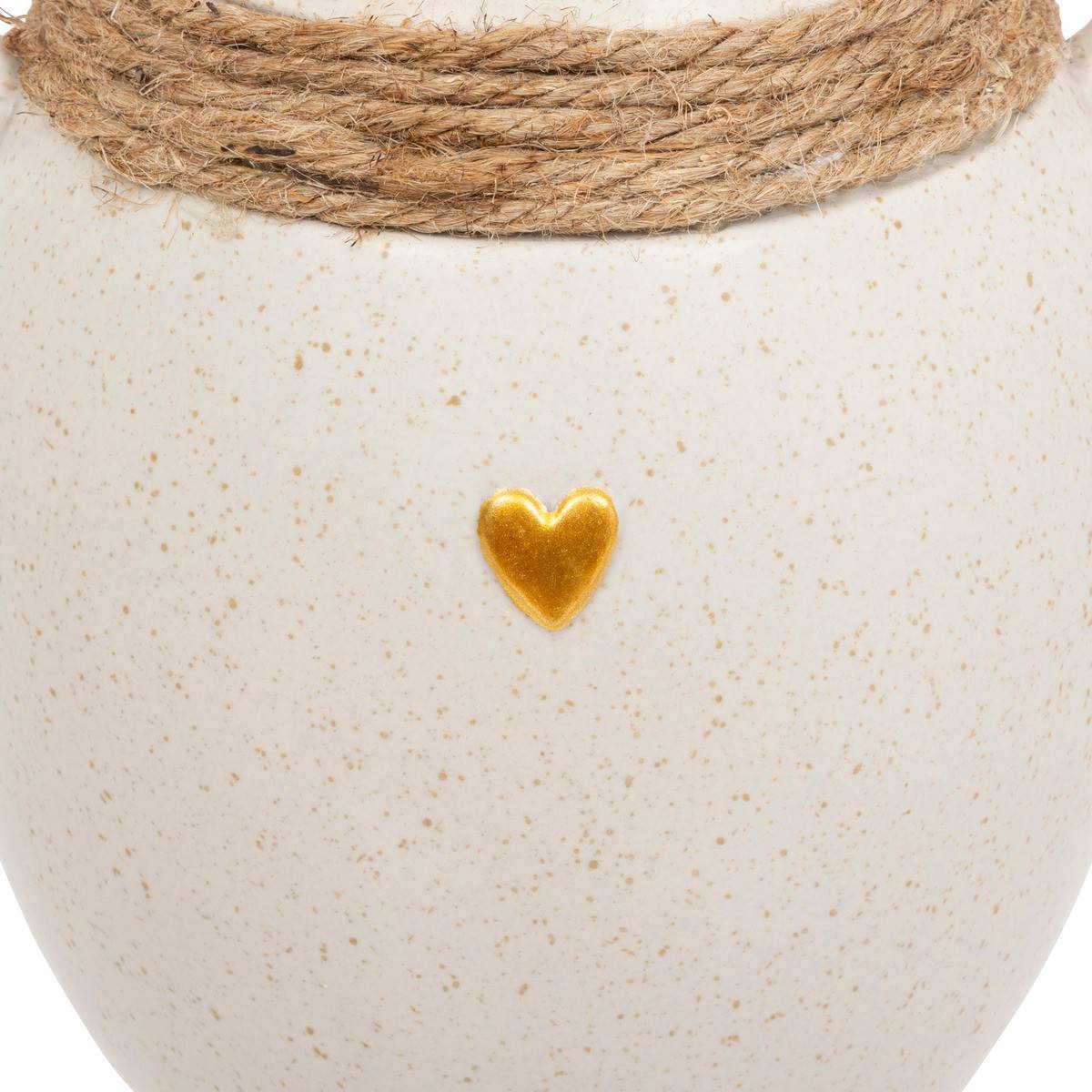 Atmosphera - Vase Blanc en céramique sablé avec Coeur doré et corde en Jute H 22 cm - Imagen 2