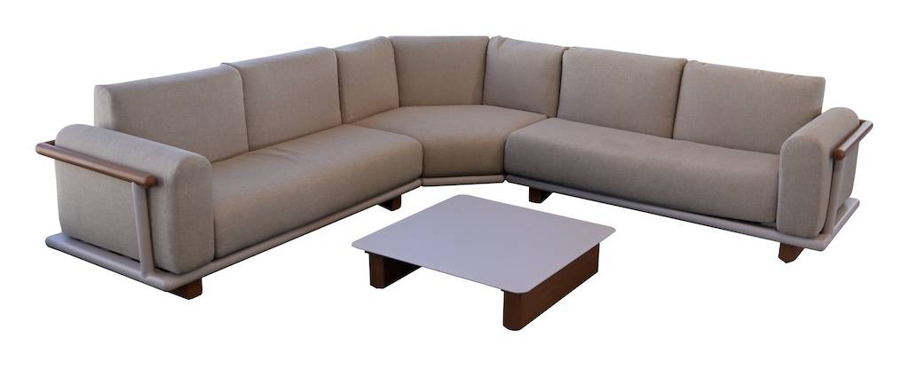 Proloisirs - Set angle SIROCO – 2 méridiennes + 1 angle + 1 table basse – Crème Chine Beige