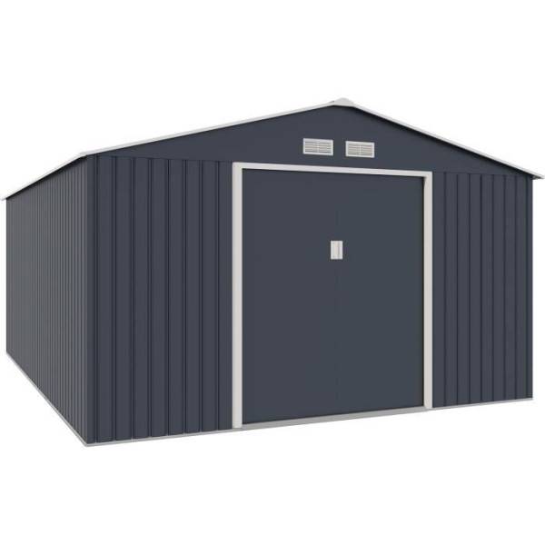 Sans Marque - Abri de jardin en métal 15,16 m² - 340 x 446 x 210 - SATURNE - Kit d'ancrage inclus, 2 portes coulissantes - Gris