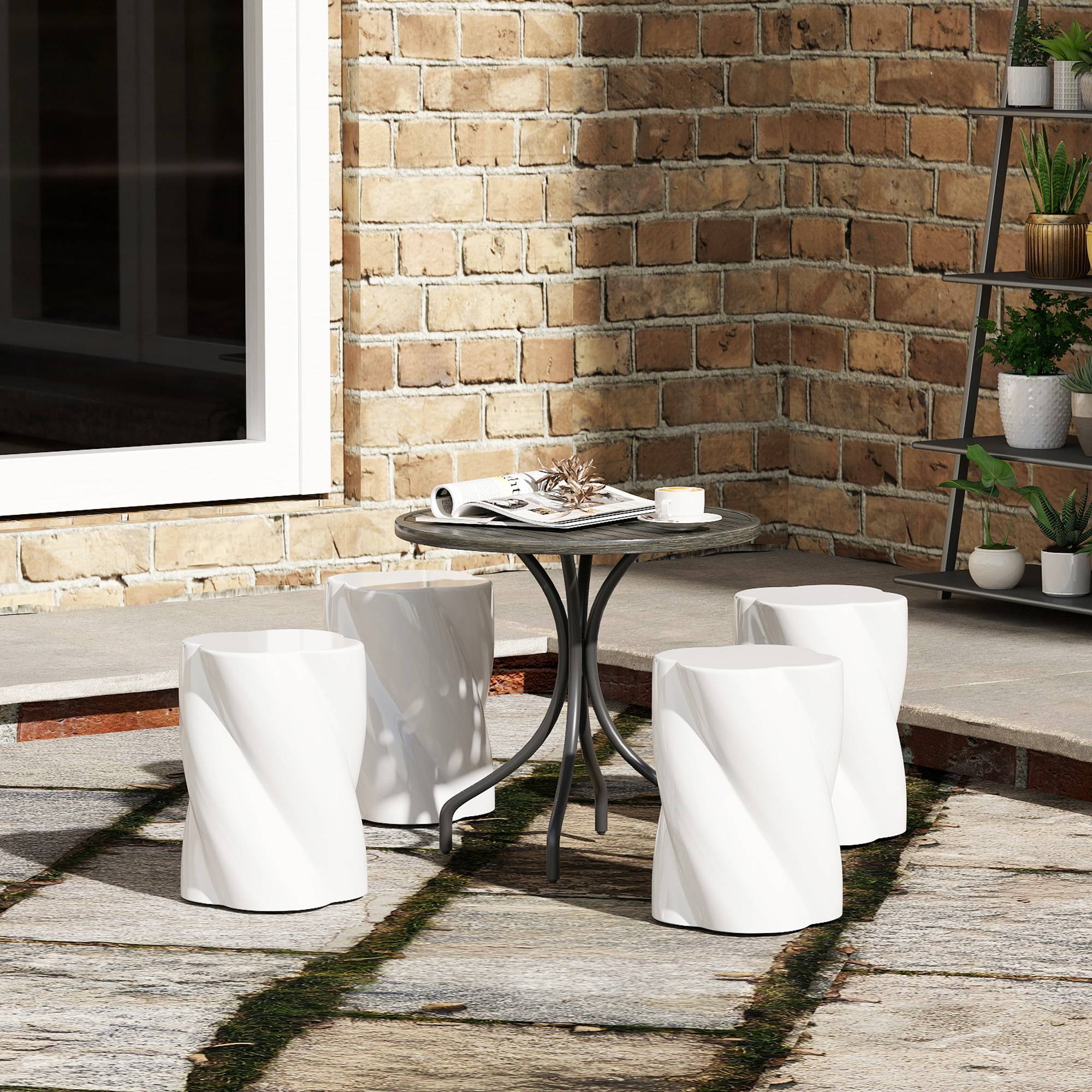 Tabouret de jardin en céramique en forme de spirale, charge maximale 120 kg, Ø 33 x 45 cm, résistant aux intempéries, avec couvercle, blanc - Image 4