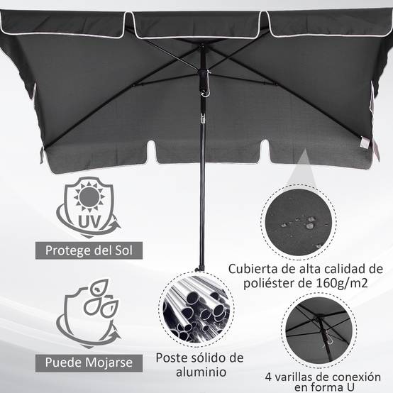 ComfortXL - Parasol rectangulaire aluminium pour terrasse inclinable 198x130 cm Gris - ComfortXL Outdoor Living - Image 8