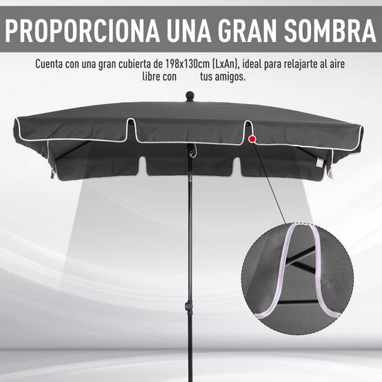 ComfortXL - Parasol rectangulaire aluminium pour terrasse inclinable 198x130 cm Gris - ComfortXL Outdoor Living - Image 6