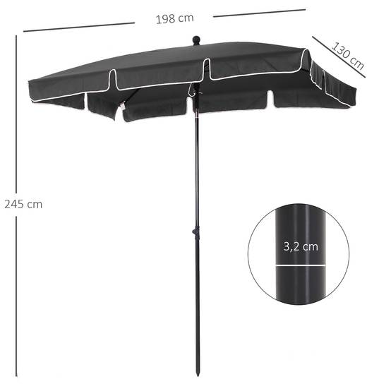 ComfortXL - Parasol rectangulaire aluminium pour terrasse inclinable 198x130 cm Gris - ComfortXL Outdoor Living - Image 5