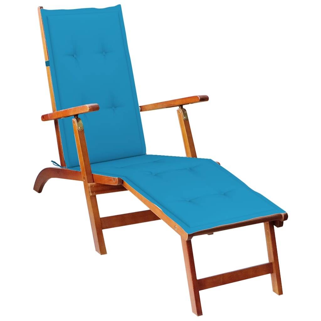 Helloshop26 - Transat chaise longue bain de soleil lit de jardin terrasse meuble d'extérieur avec repose-pied et coussin acacia solide - Imagen 1