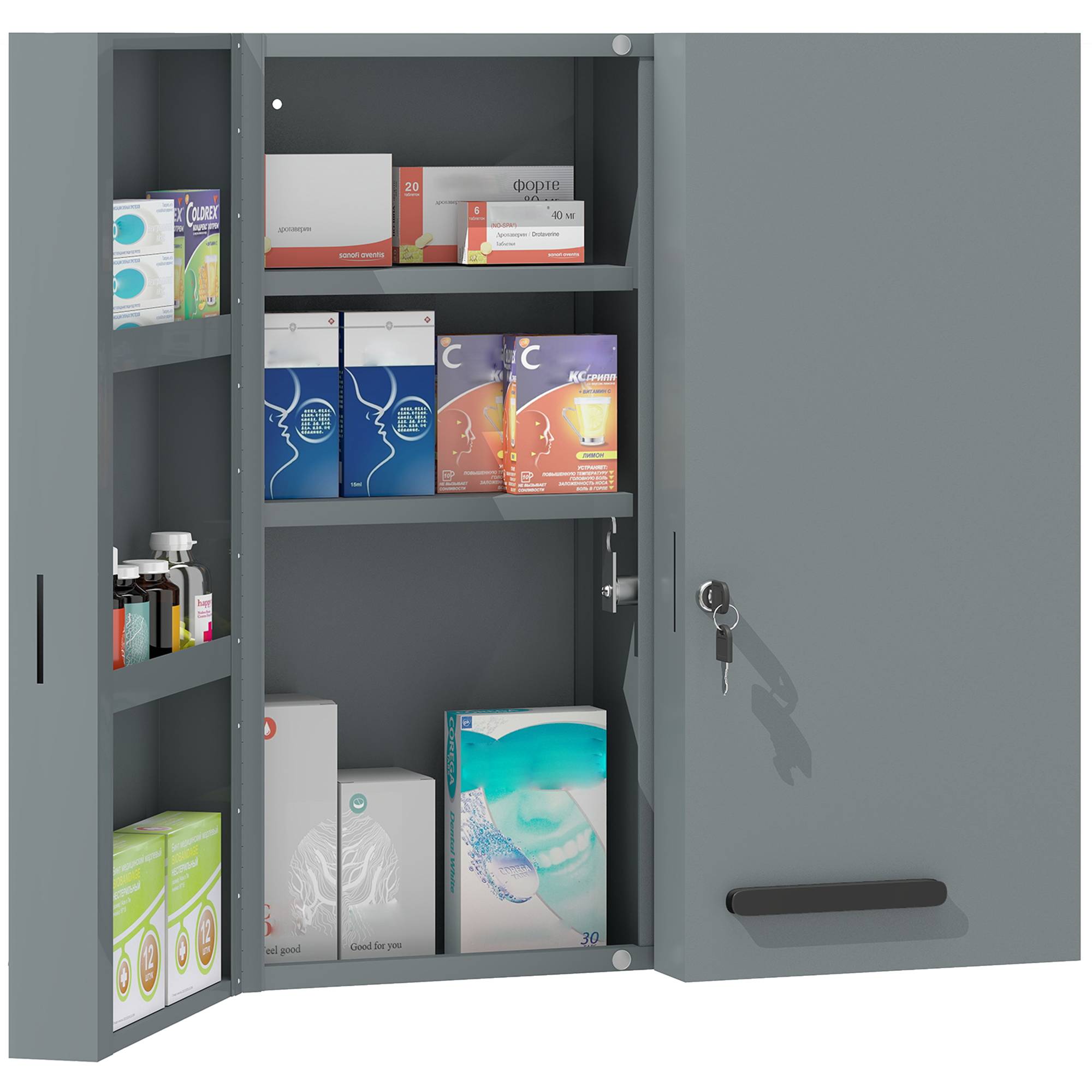 Sans Marque - Armoire pharmacie verrouillable 2 portes 6 étagères gris anthracite - Image 2