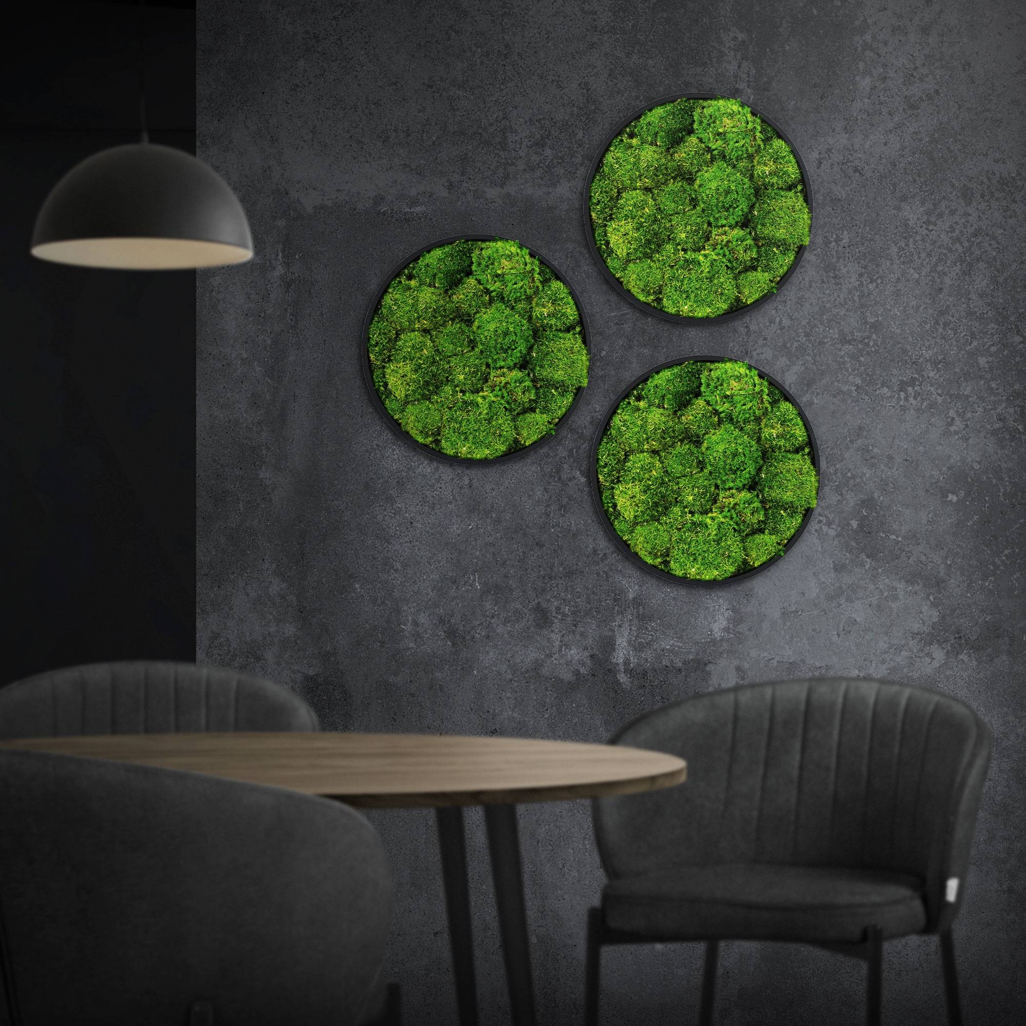 Ecd-Germany - Tableau en mousse boule stabilisée, ronde, Ø 30 cm, vert, décoration murale végétale d'intérieur, cadre en MDF, sans arrosage ni entretien, effet 3D - Image 1