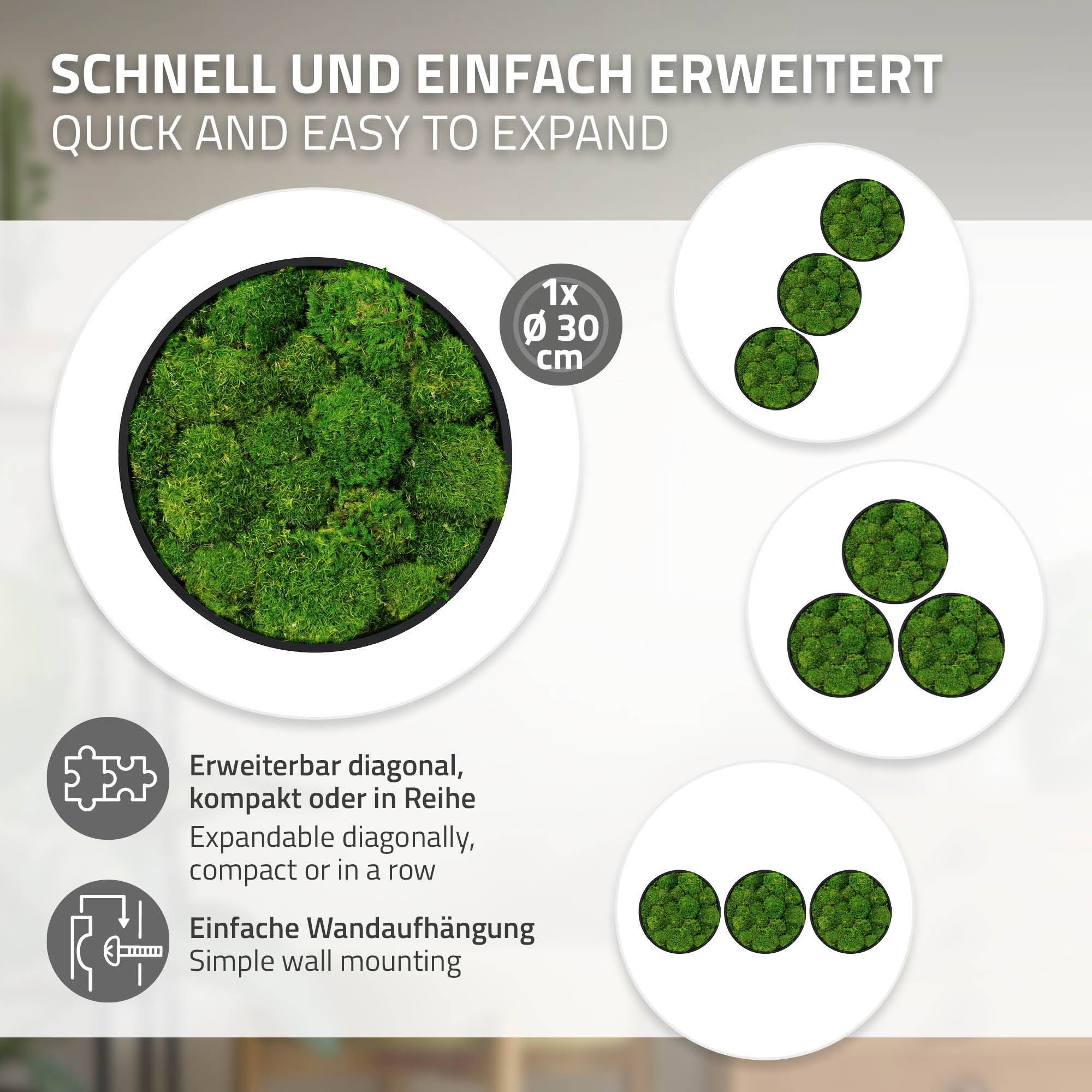 Ecd-Germany - Tableau en mousse boule stabilisée, ronde, Ø 30 cm, vert, décoration murale végétale d'intérieur, cadre en MDF, sans arrosage ni entretien, effet 3D - Image 4