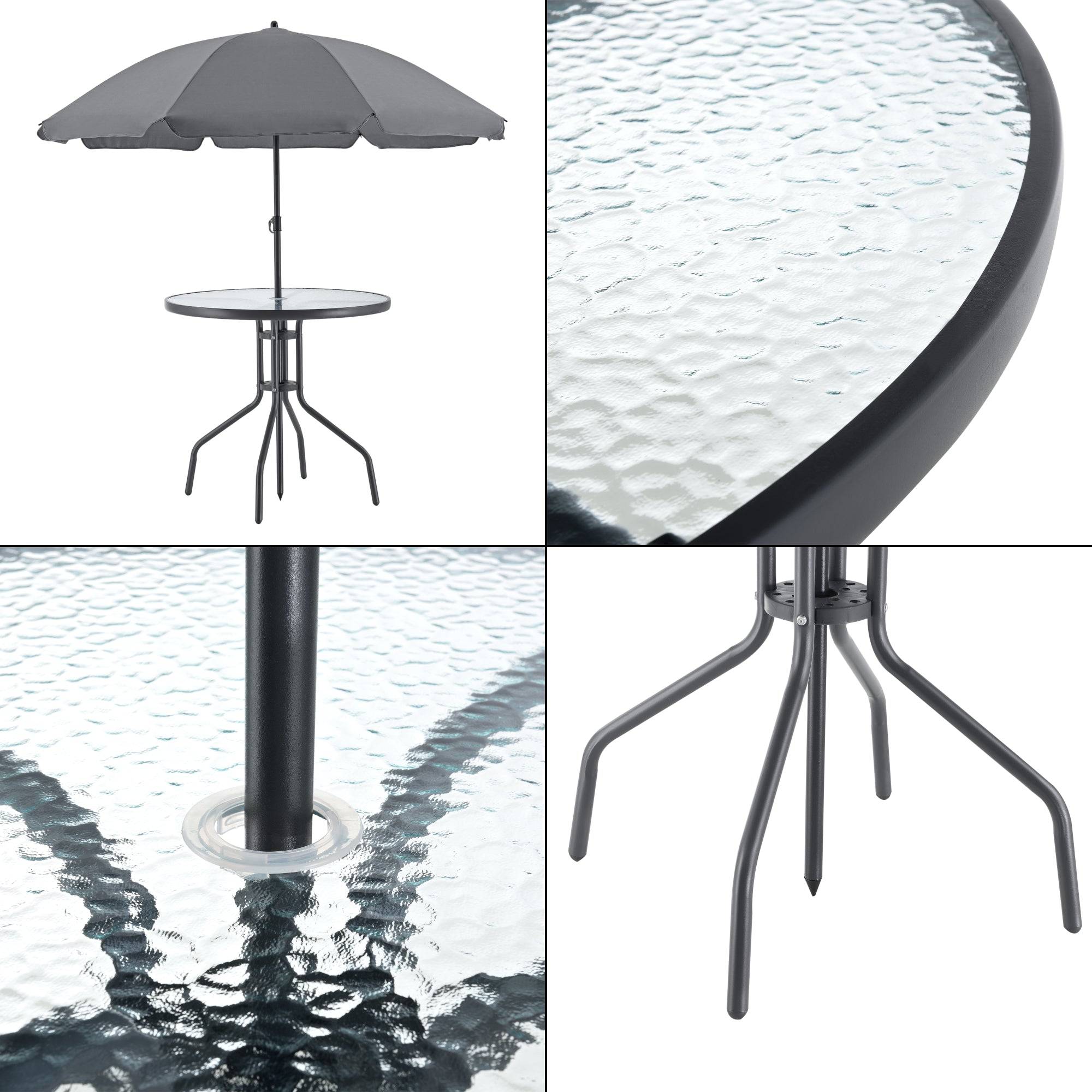 Helloshop26 - Salon de jardin de 4 places avec parasol verre noir gris foncé - Imagen 4