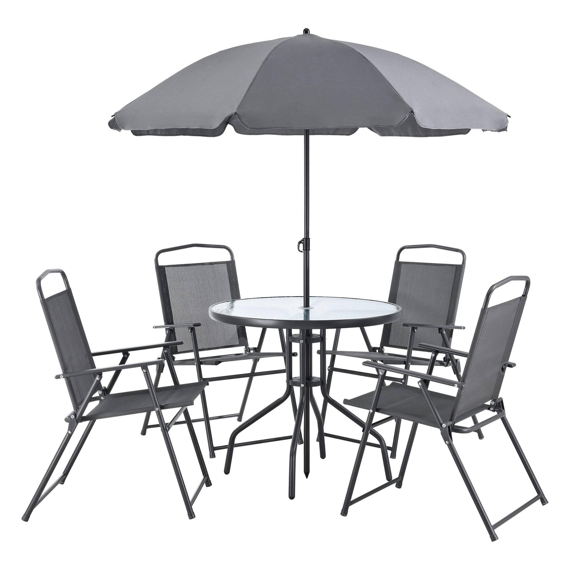 Helloshop26 - Salon de jardin de 4 places avec parasol verre noir gris foncé - Imagen 1