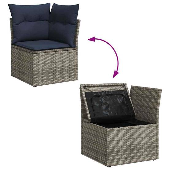 Ensemble Salon de Jardin Poly Rotin et Acacia avec Coffre de Rangement pour Extérieur Gris 9 Pièces – ComfortXL Outdoor Living - Image 9