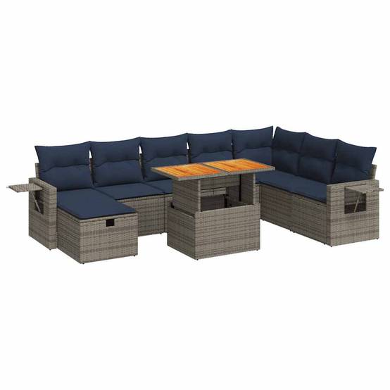 Ensemble Salon de Jardin Poly Rotin et Acacia avec Coffre de Rangement pour Extérieur Gris 9 Pièces – ComfortXL Outdoor Living - Image 2