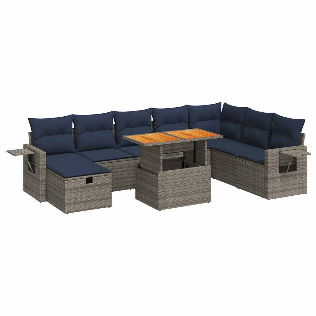 Ensemble Salon de Jardin Poly Rotin et Acacia avec Coffre de Rangement pour Extérieur Gris 9 Pièces – ComfortXL Outdoor Living - Image 2