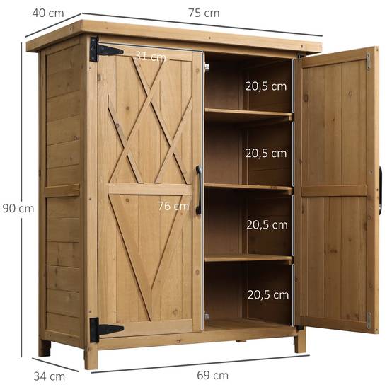 Abri de jardin bois sapin pour extérieur avec toit galvanisé et 4 étagères 75x40cm - ComfortXL Outdoor Living - Image 5