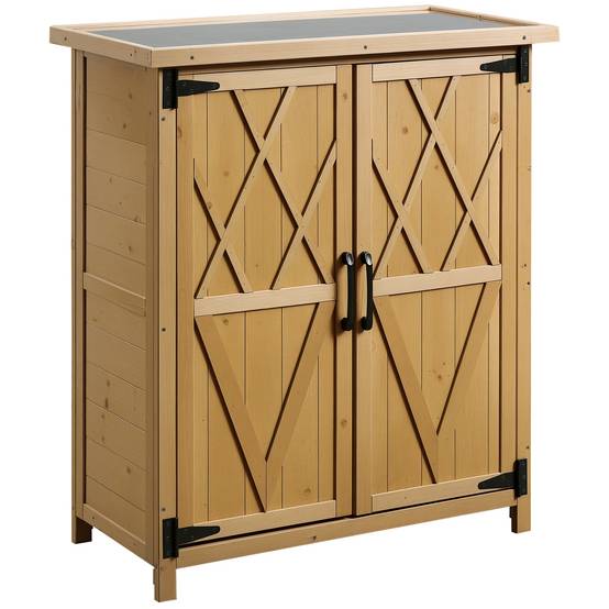 Abri de jardin bois sapin pour extérieur avec toit galvanisé et 4 étagères 75x40cm - ComfortXL Outdoor Living - Image 1