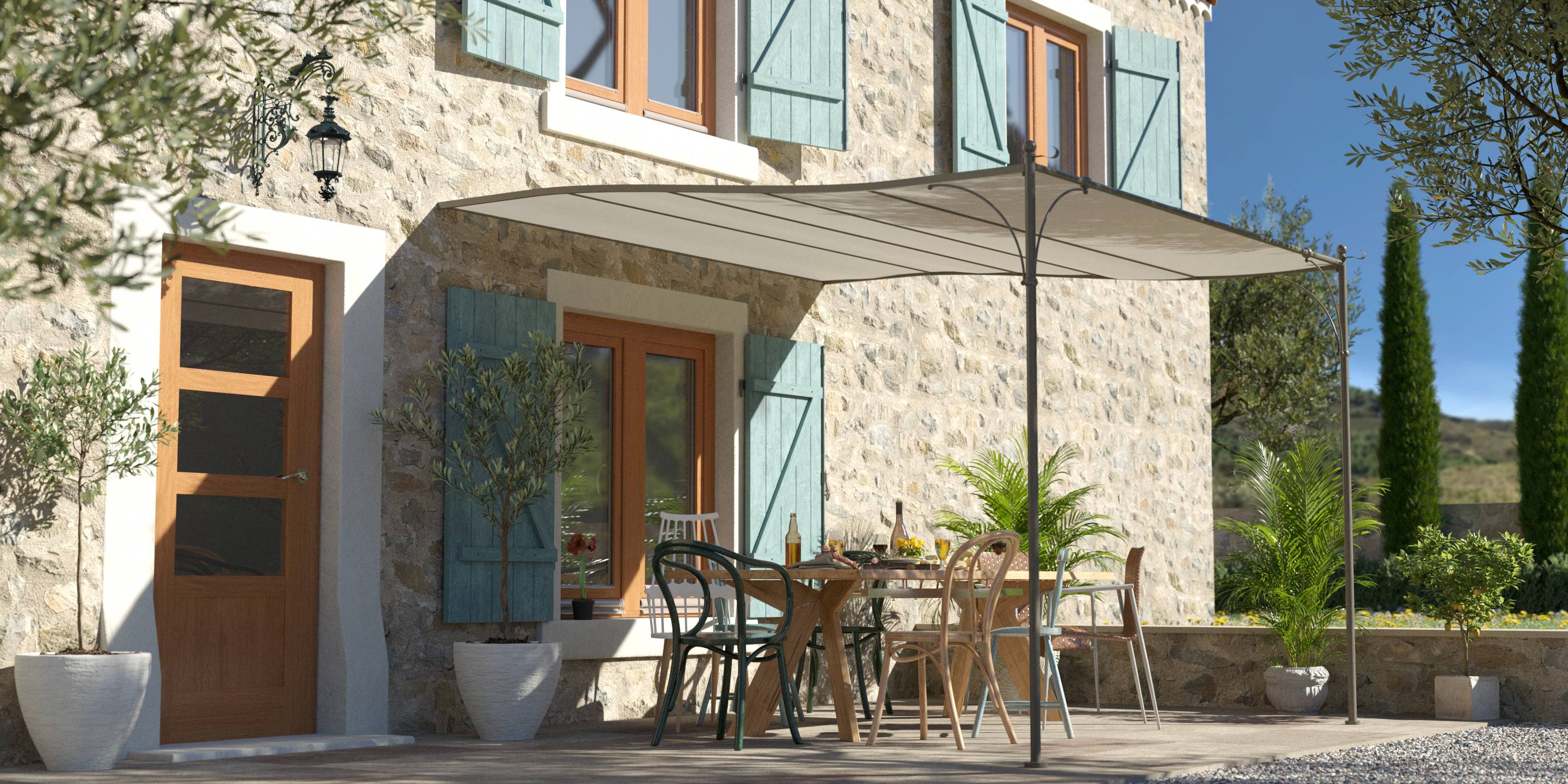 Couleurs du monde - Luberon - Pergola adossée en acier 3x3m - Structure Seule - Couleurs du Monde - Imagen 1
