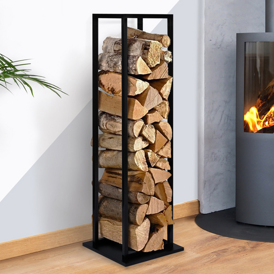 Range bûches vertical acier noir avec étagère H.112 CM pour cheminée - Image 1