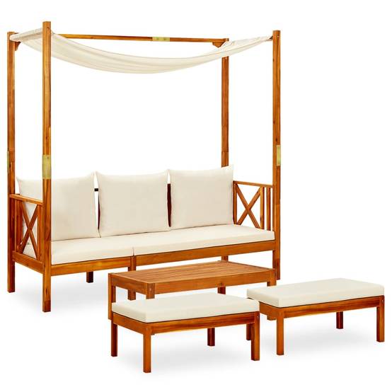 Helloshop26 - Banc de jardin meuble de patio d'extérieur terrasse avec table et repose-pieds 179 x 66 x 180 cm bois d'acacia solide - Imagen 1