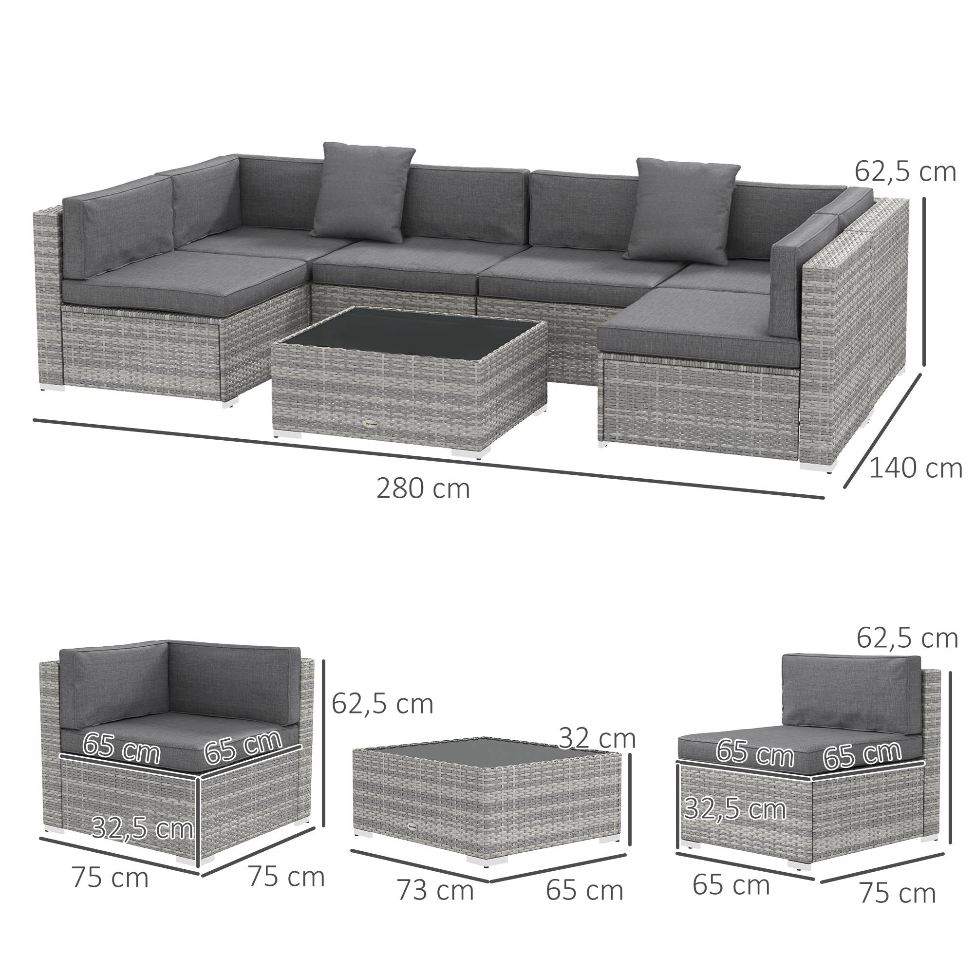 Outsunny - Ensemble salon jardin 7 pièces modulable table basse verre trempé coussins déhoussables résine tressée imitation rotin gris - Outsunny - Image 3