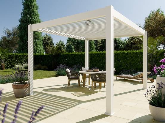Pergola Bioclimatique Aluminium Autoportee 12m2 - 3x4m - Blanc - Lames Orientables de 0 à 120 degrés - ECLIPSE 12 - Image 1