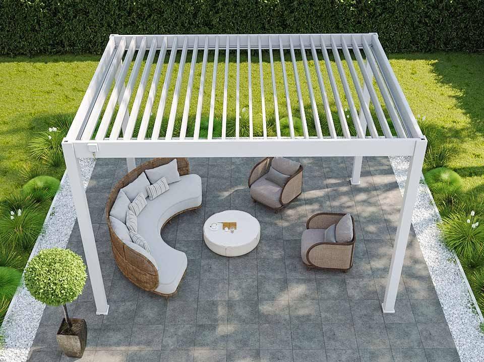 Pergola Bioclimatique Aluminium Autoportee 12m2 - 3x4m - Blanc - Lames Orientables de 0 à 120 degrés - ECLIPSE 12 - Image 4