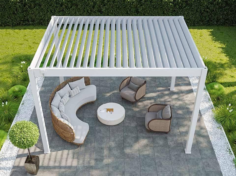 Pergola Bioclimatique Aluminium Autoportee 12m2 - 3x4m - Blanc - Lames Orientables de 0 à 120 degrés - ECLIPSE 12 - Image 3
