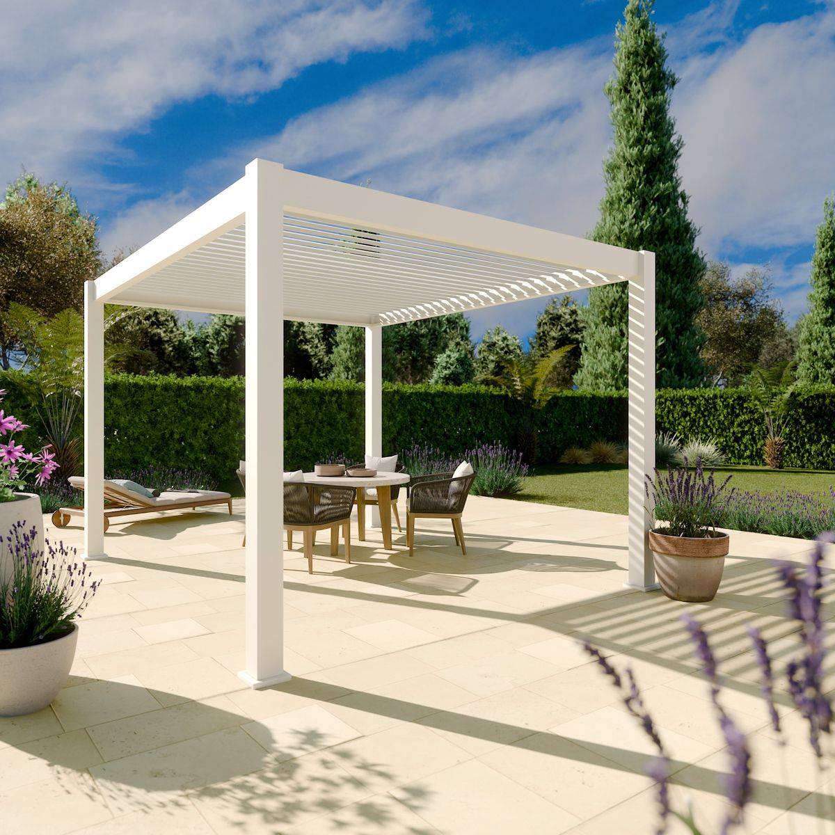 Direct Abris - Pergola Bioclimatique Aluminium Autoportee 12m2 - 3x4m - Blanc - Lames Orientables de 0 à 120 degrés - ELIOS 12