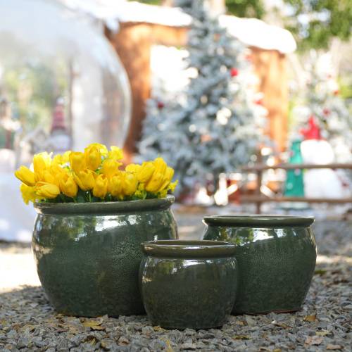 ComfortXL - Pot de fleurs en céramique intérieur et extérieur avec drainage Ø 23 cm bleu-vert antique - ComfortXL Outdoor Living - Image 7