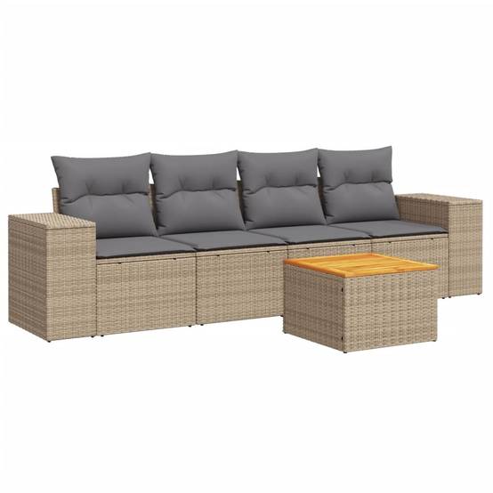 Salon de jardin 4 personnes résine tressée et bois modulable pour terrasse Beige et Gris Clair – ComfortXL Outdoor Living - Image 2