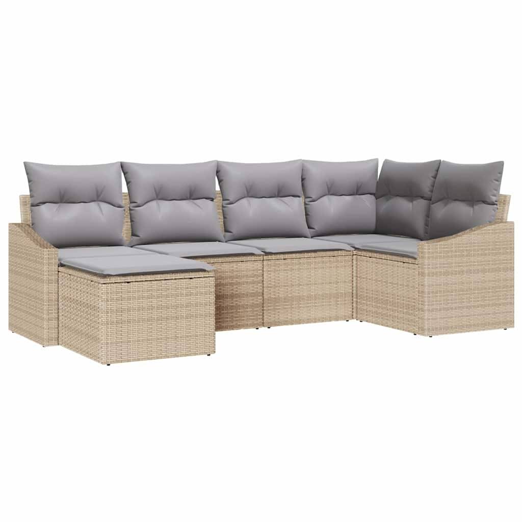 Salon Bas de Jardin 6 Pièces Polyrotin Modulable Confortable avec Rangement 5 Places Beige Gris Clair – ComfortXL Outdoor Living - Image 2