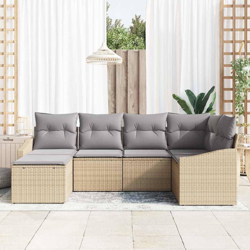 Salon Bas de Jardin 6 Pièces Polyrotin Modulable Confortable avec Rangement 5 Places Beige Gris Clair – ComfortXL Outdoor Living - Image 3