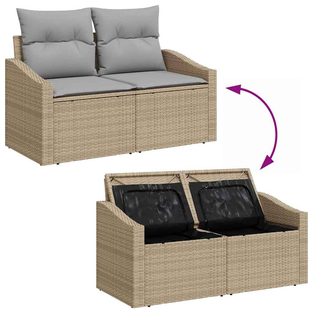 Salon Bas de Jardin 6 Pièces Polyrotin Modulable Confortable avec Rangement 5 Places Beige Gris Clair – ComfortXL Outdoor Living - Image 6