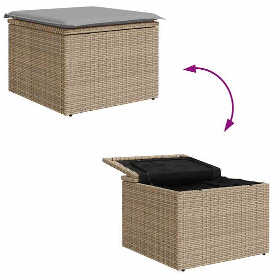 Salon Bas de Jardin 6 Pièces Polyrotin Modulable Confortable avec Rangement 5 Places Beige Gris Clair – ComfortXL Outdoor Living - Image 5