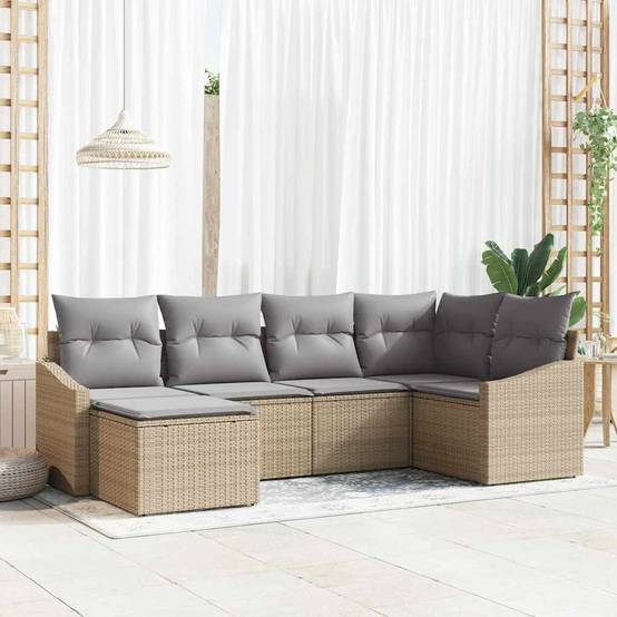 Salon Bas de Jardin 6 Pièces Polyrotin Modulable Confortable avec Rangement 5 Places Beige Gris Clair – ComfortXL Outdoor Living - Image 1