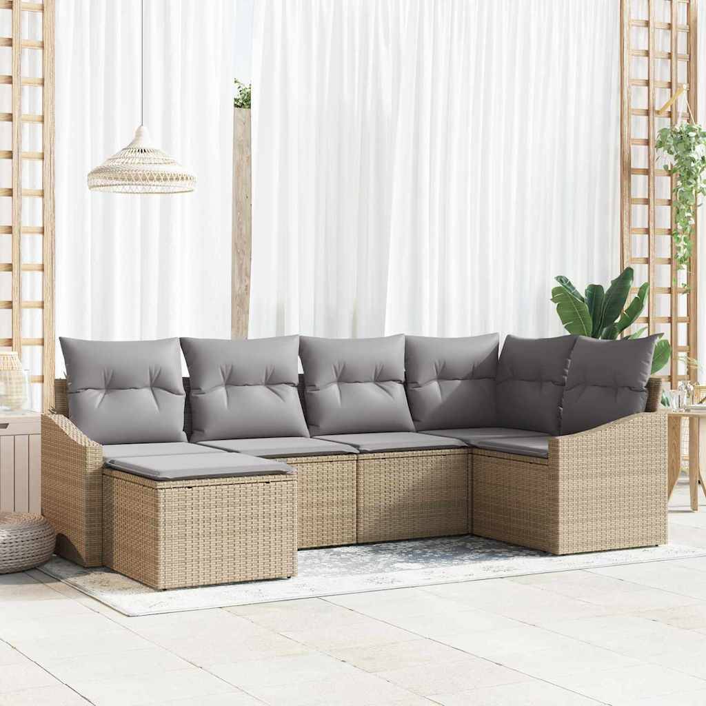 Salon Bas de Jardin 6 Pièces Polyrotin Modulable Confortable avec Rangement 5 Places Beige Gris Clair – ComfortXL Outdoor Living - Image 1