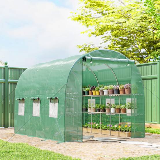 Serre aluminium 2,7x2x2 m avec étagères, fenêtres filet et porte zippée, serre jardin potager extérieure - Image 4