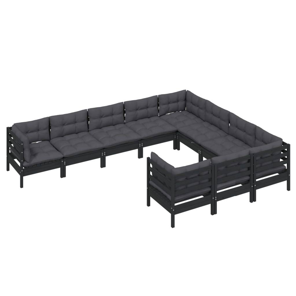 Helloshop26 - Salon de jardin meuble d'extérieur ensemble de mobilier 10 pièces avec coussins noir bois de pin