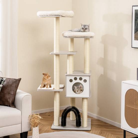 Arbre à Chat 175CM à 6 Niveaux avec Niche et Coussin Amovible Grande Tour de Jeu pour Chat - Image 3