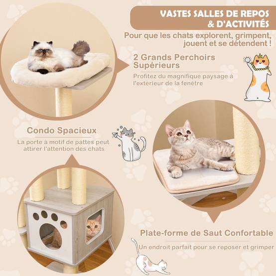 Arbre à Chat 175CM à 6 Niveaux avec Niche et Coussin Amovible Grande Tour de Jeu pour Chat - Image 7