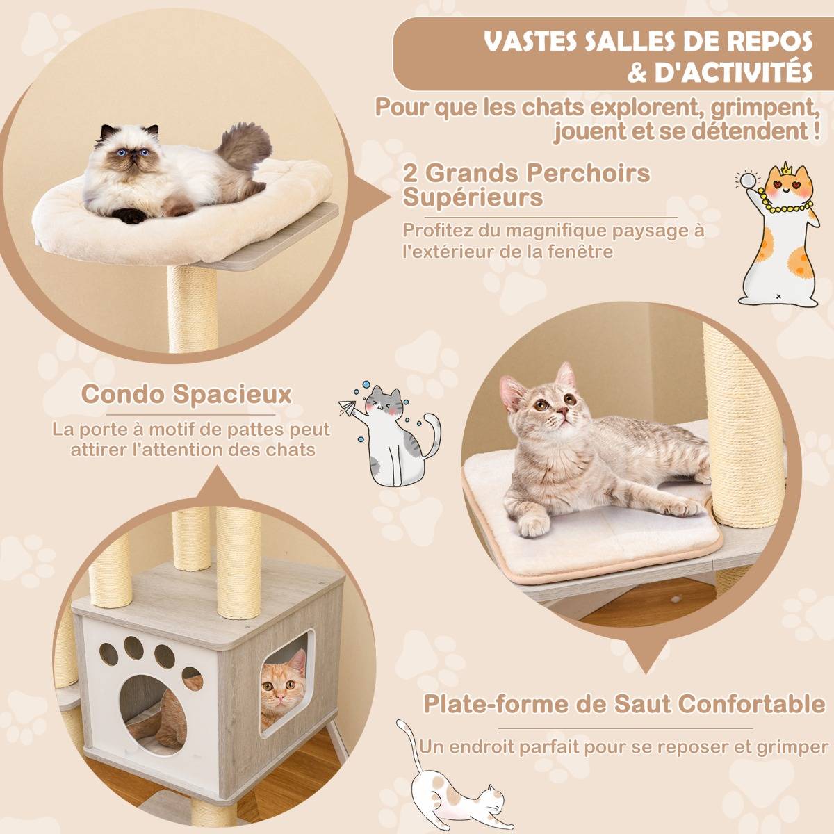 Arbre à Chat 175CM à 6 Niveaux avec Niche et Coussin Amovible Grande Tour de Jeu pour Chat - Image 7
