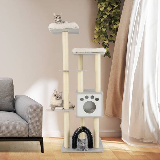 Arbre à Chat 175CM à 6 Niveaux avec Niche et Coussin Amovible Grande Tour de Jeu pour Chat - Image 4