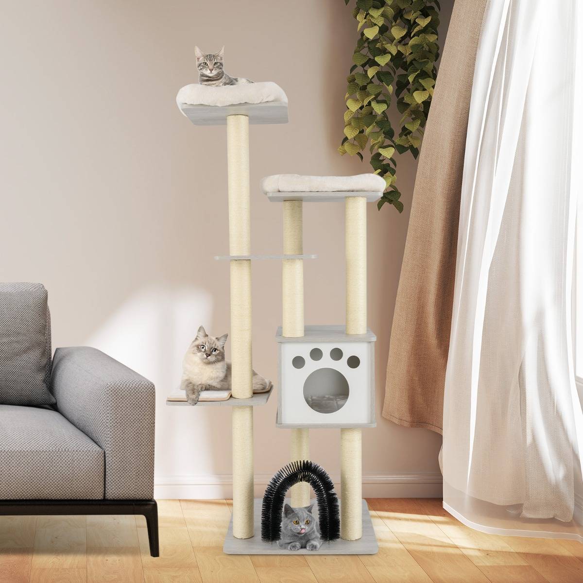 Arbre à Chat 175CM à 6 Niveaux avec Niche et Coussin Amovible Grande Tour de Jeu pour Chat - Image 4