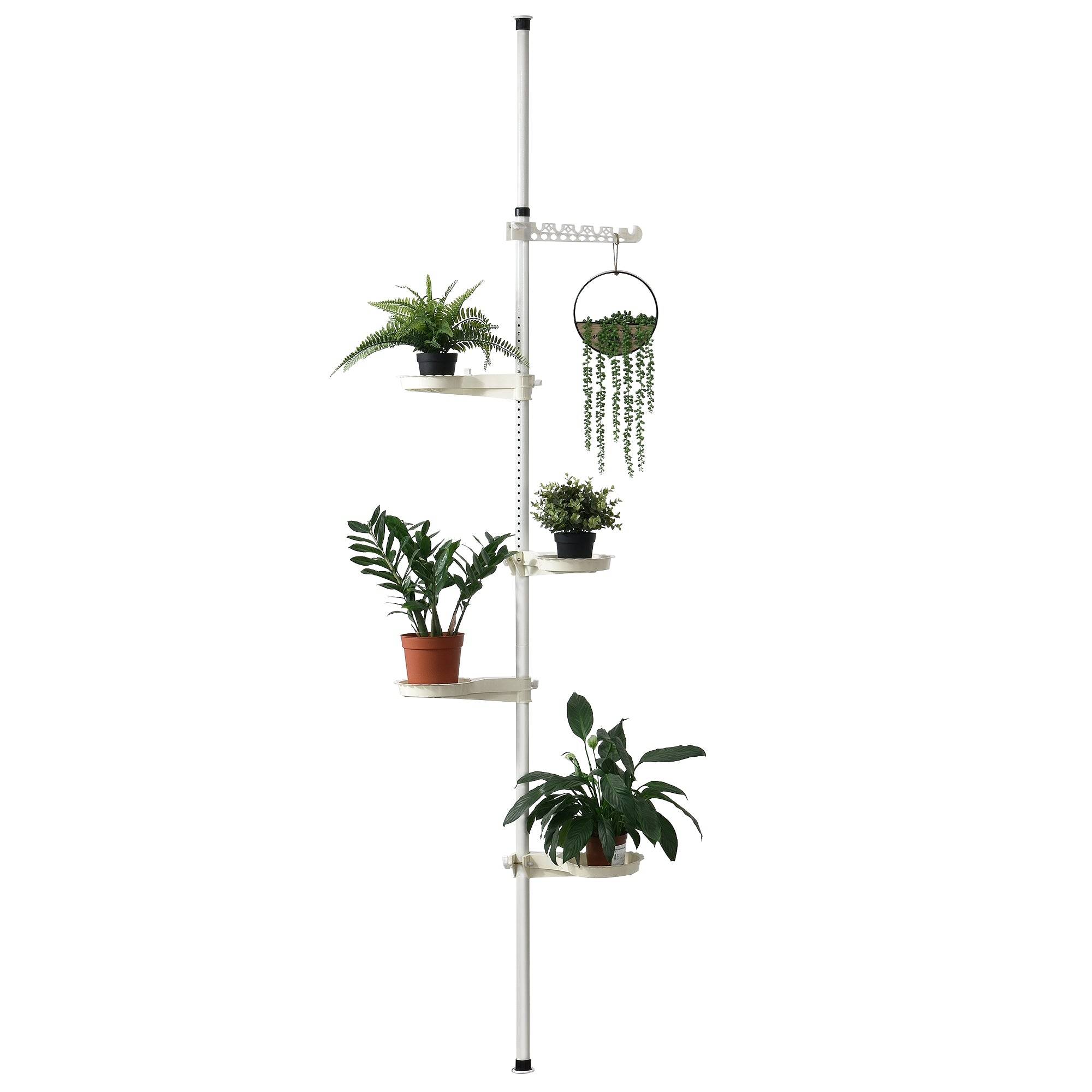 Helloshop26 - Support de fleurs télescopique porte-pot stand de plante métal et plastique réglable en hauteur entre 110 - 305 cm blanc - Imagen 2