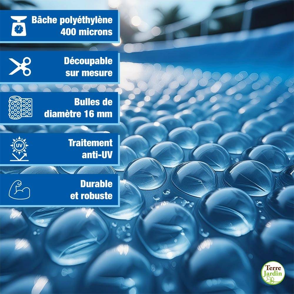 Terre Jardin - Bâche à bulles piscine rectangulaire 400 microns 9 x 4 Bleu - Imagen 2