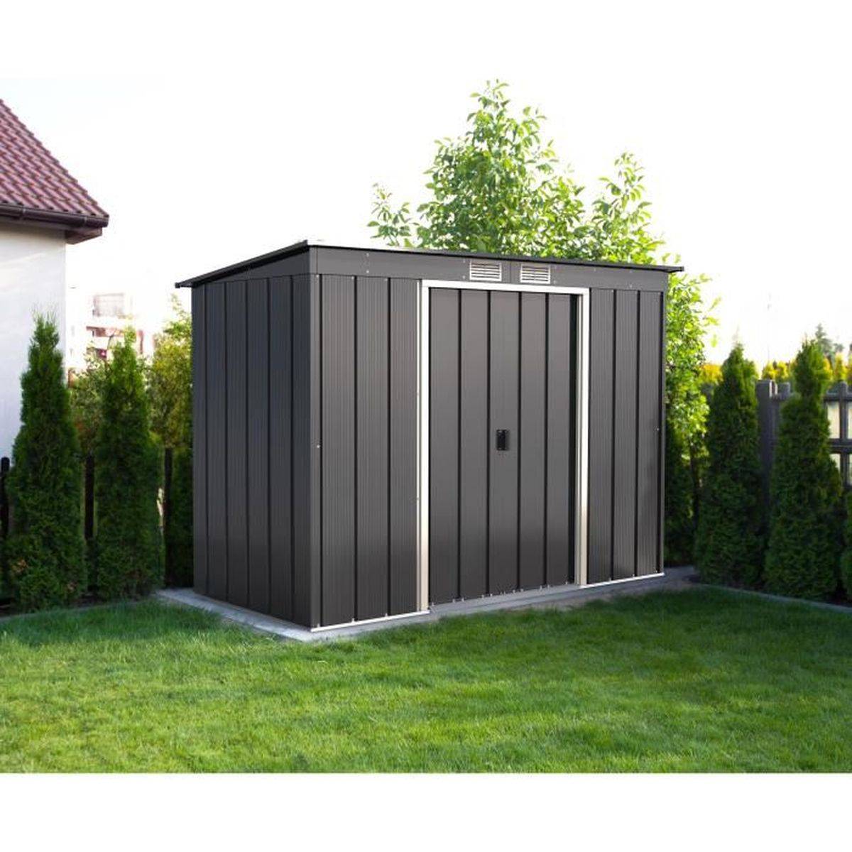 Duramax - Abri de jardin en métal 3,25 m², toit plat, panneaux 0,33 mm, gris anthracite - DURAMAX - Image 1